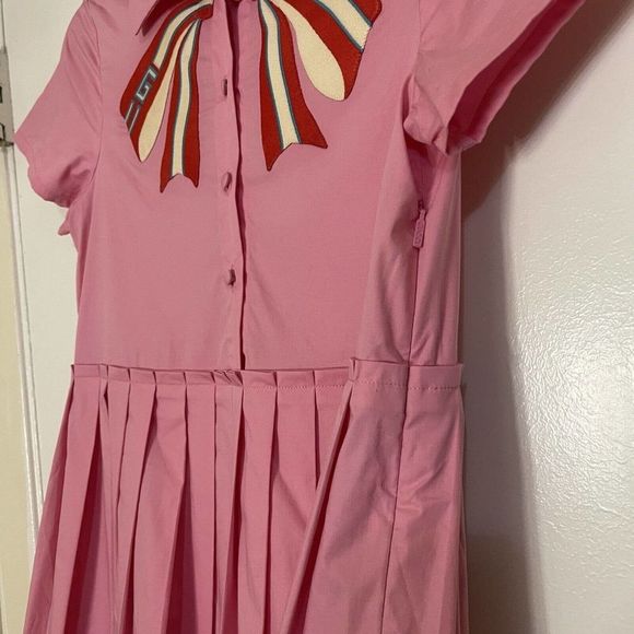 Sold🎉NWOT Gucci Kids poplin pleated dress with bow in pink size 12 - Picture 5 of 8